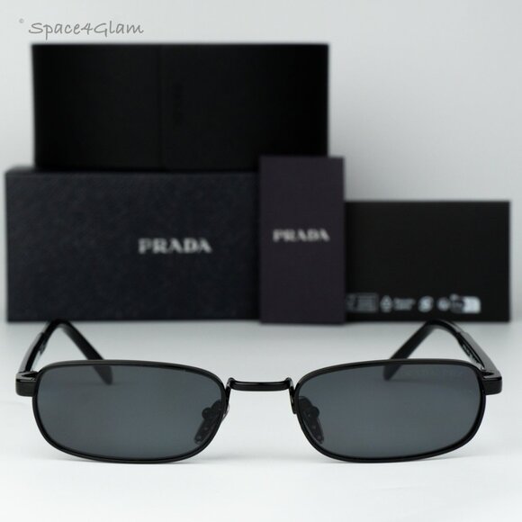 Prada Men Sunglasses Black Grey Polarize Rectangled PRB54S 1AB5Z1 NEW AUTHENTIC - Picture 1 of 8